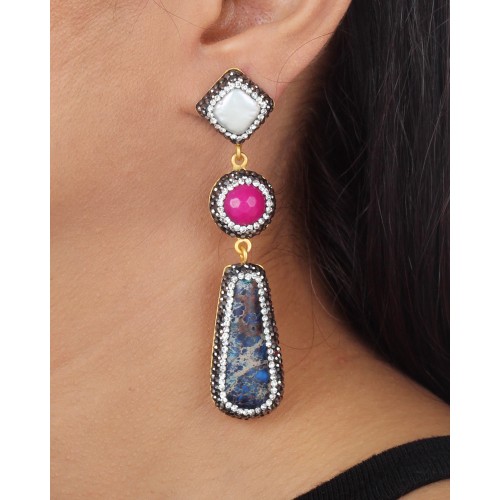 Blue fuscia tier earrings
