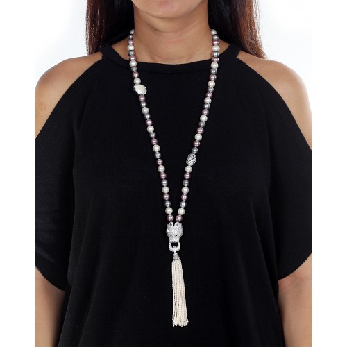 Multi shell pearl tassel necklace