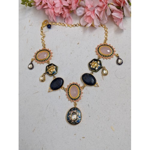 Pink and Blue Meenakari Necklace