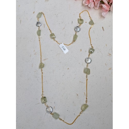 Green Amethyst an Baroque pearl long Necklace